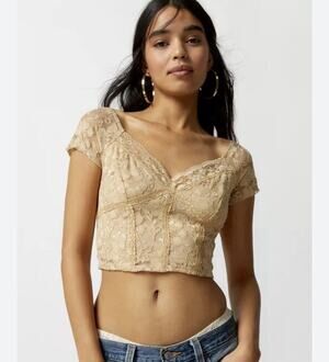 Urban Renewal Brown Tan Lace Crop Top Small NWT